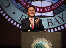 President Morishita giving his convocation speech in Fall 2016