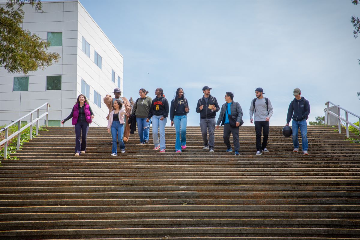 Students walking down the stairs
