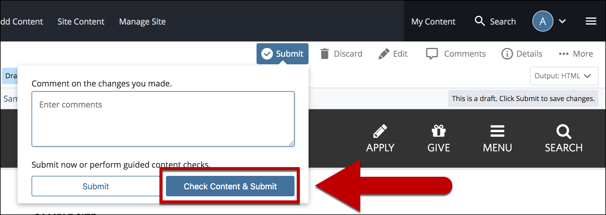 select check content and submit