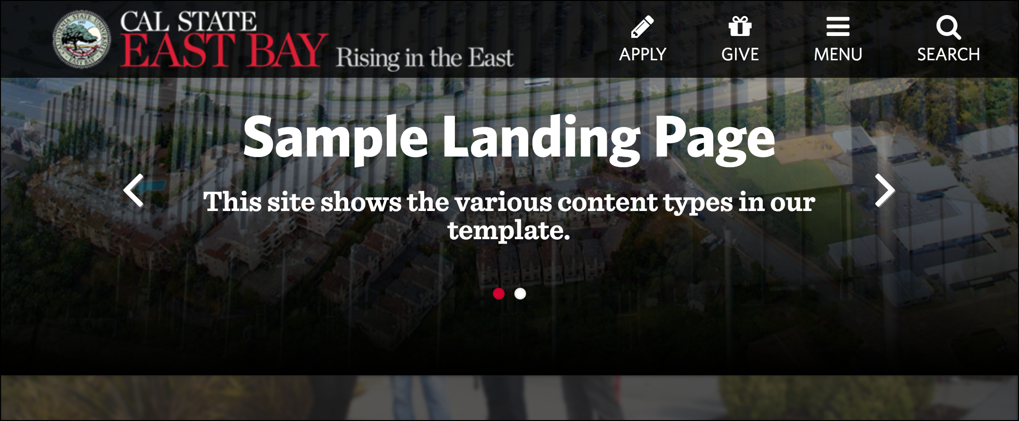 example of no red navigation on the landing page