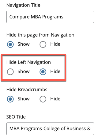 Hide Left Navigation