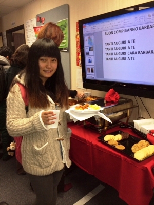 During one of the American Language Program’s Special Hour events, ALP student Vivian Xu enjoys a slice of lasagna after learning about Italian culture and language.
