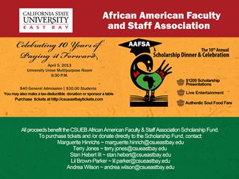 Promotional poster for the AAFSA scholarship dinner on April 5, 2013.
