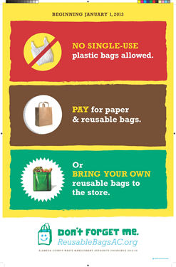Poster of the reusable bag ordinance for Alameda County which went into effect Jan. 1, 2013