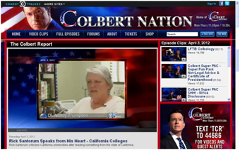 Screen shot of the website colbert nation