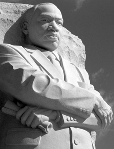 The Stone of Hope, embodied by the image of Martin Luther King, Jr., emerging from the granite reflects the steadfast resolve of an entire generation to achieve a fair and honest society.