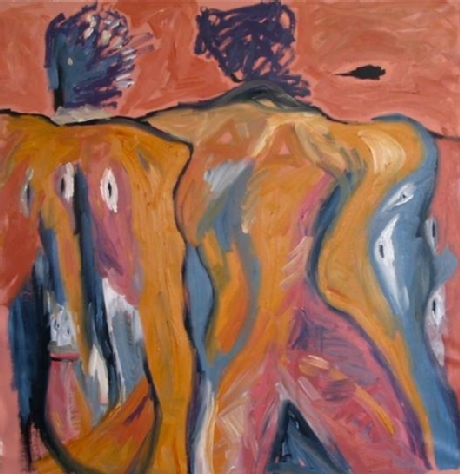abstract art of 2 person from behind