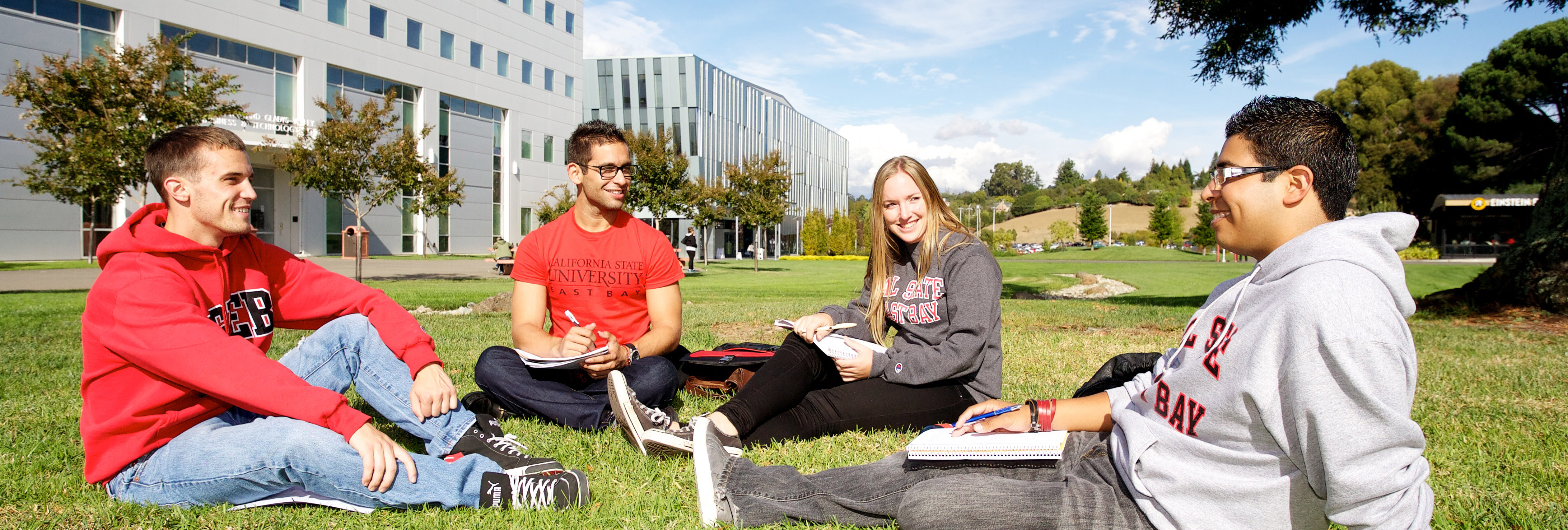 Students on lawn in front of Valley Business Technology building