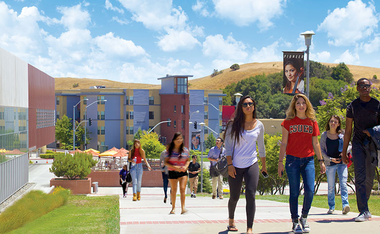 Students walking on campus