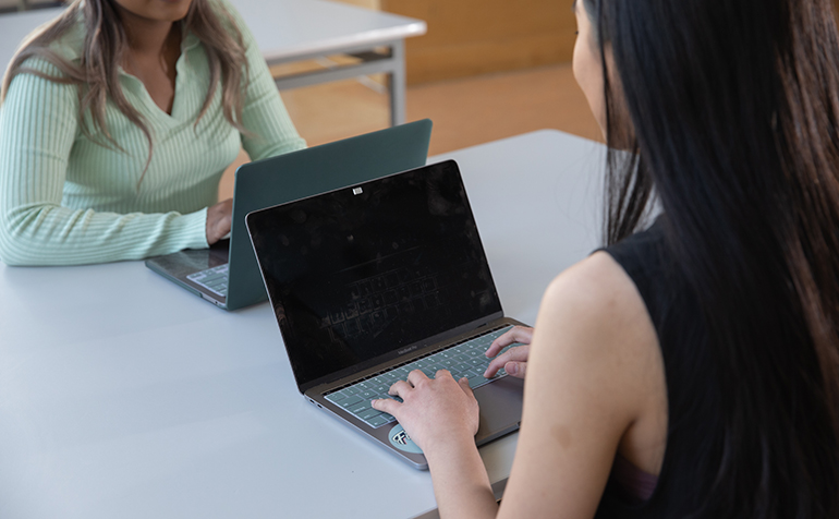 Student works at computer