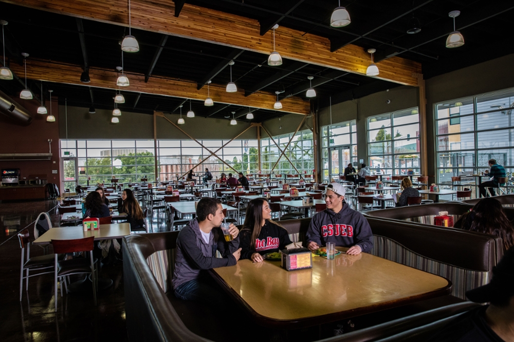 Students sitting in the dining commons
