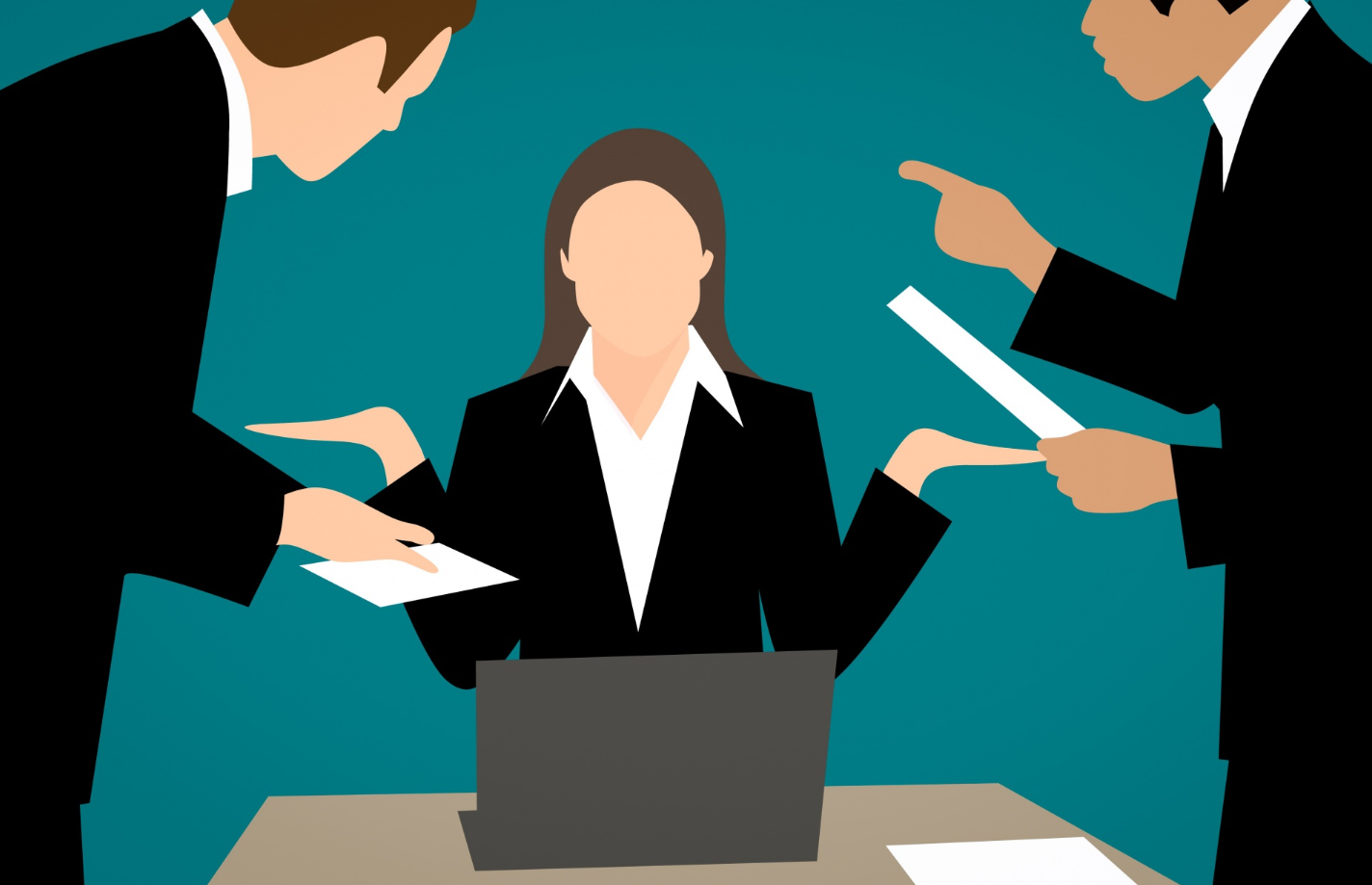 Graphic art of supervisor collecting complaint paperwork