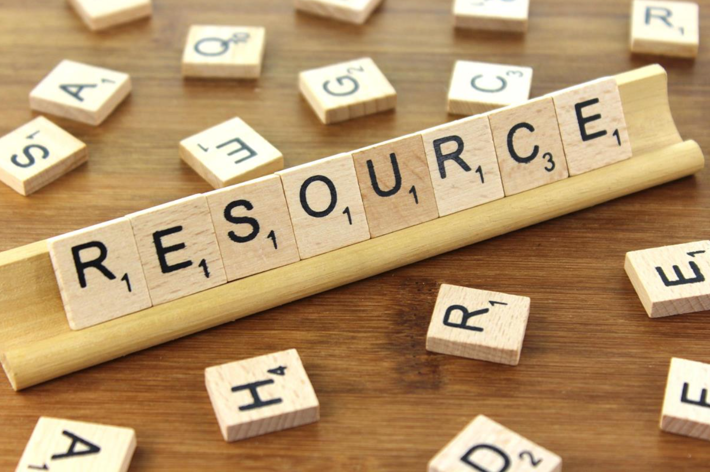 Scrabble tiles spelling the word Resources