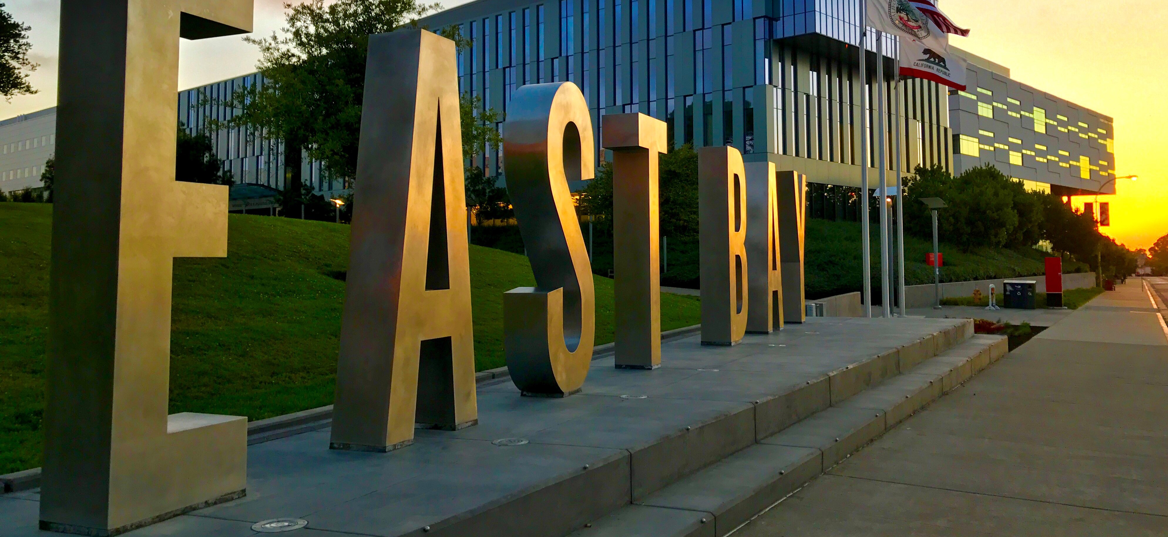 Cal State East Bay Monument Letters at Sunset