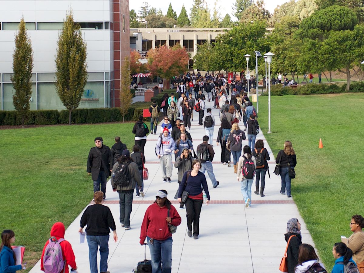 Students walking in front of the Student Union