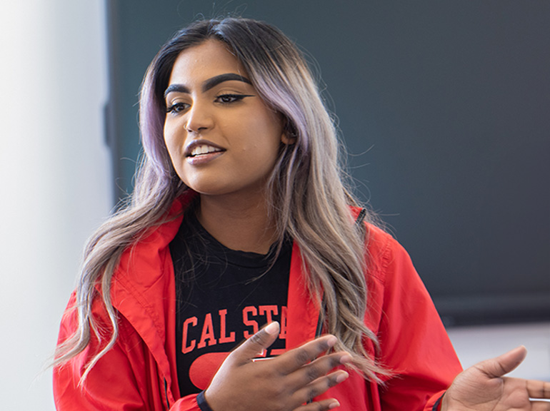 Female student giving a presentation