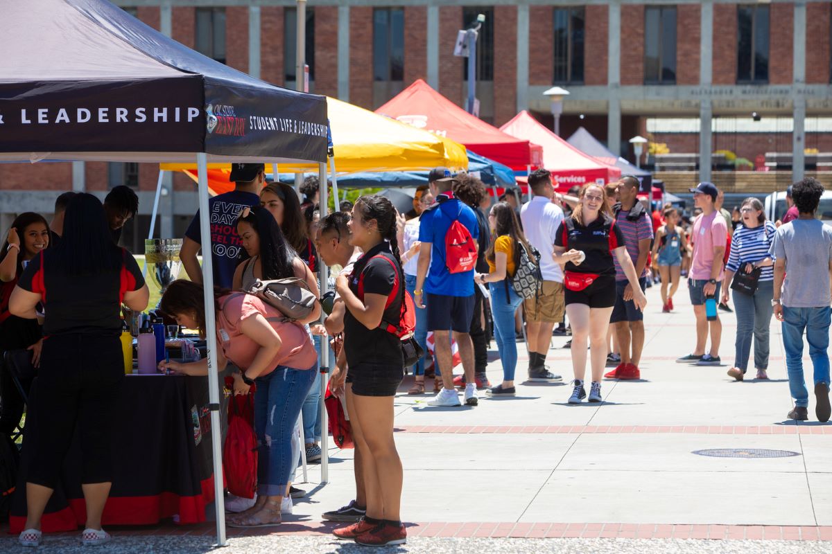 Students and families at an on campus event