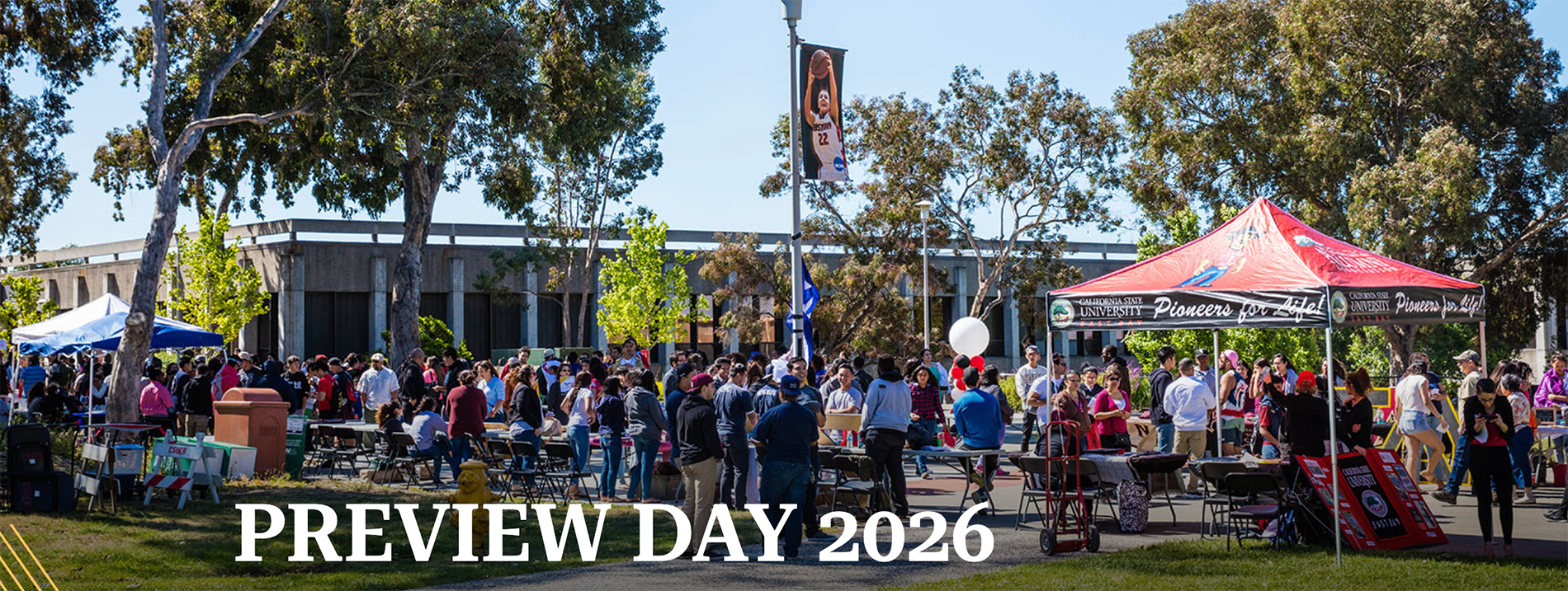 Preview Day 2026, over an image of people standing  outside