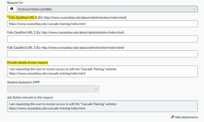 Submit access request example step 2