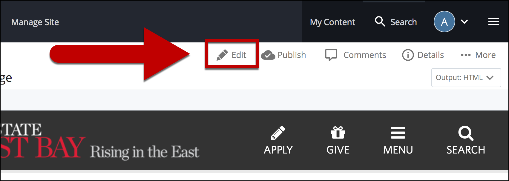 select edit tab from action bar