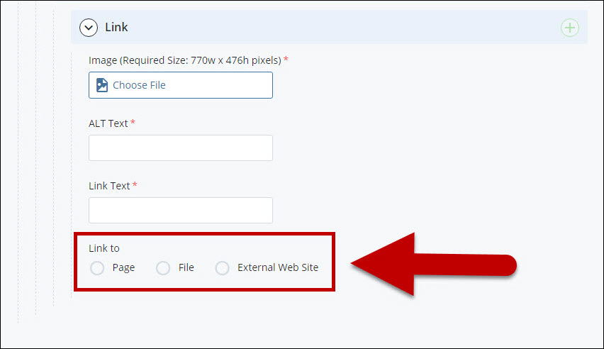 Choose Page,File or External Website