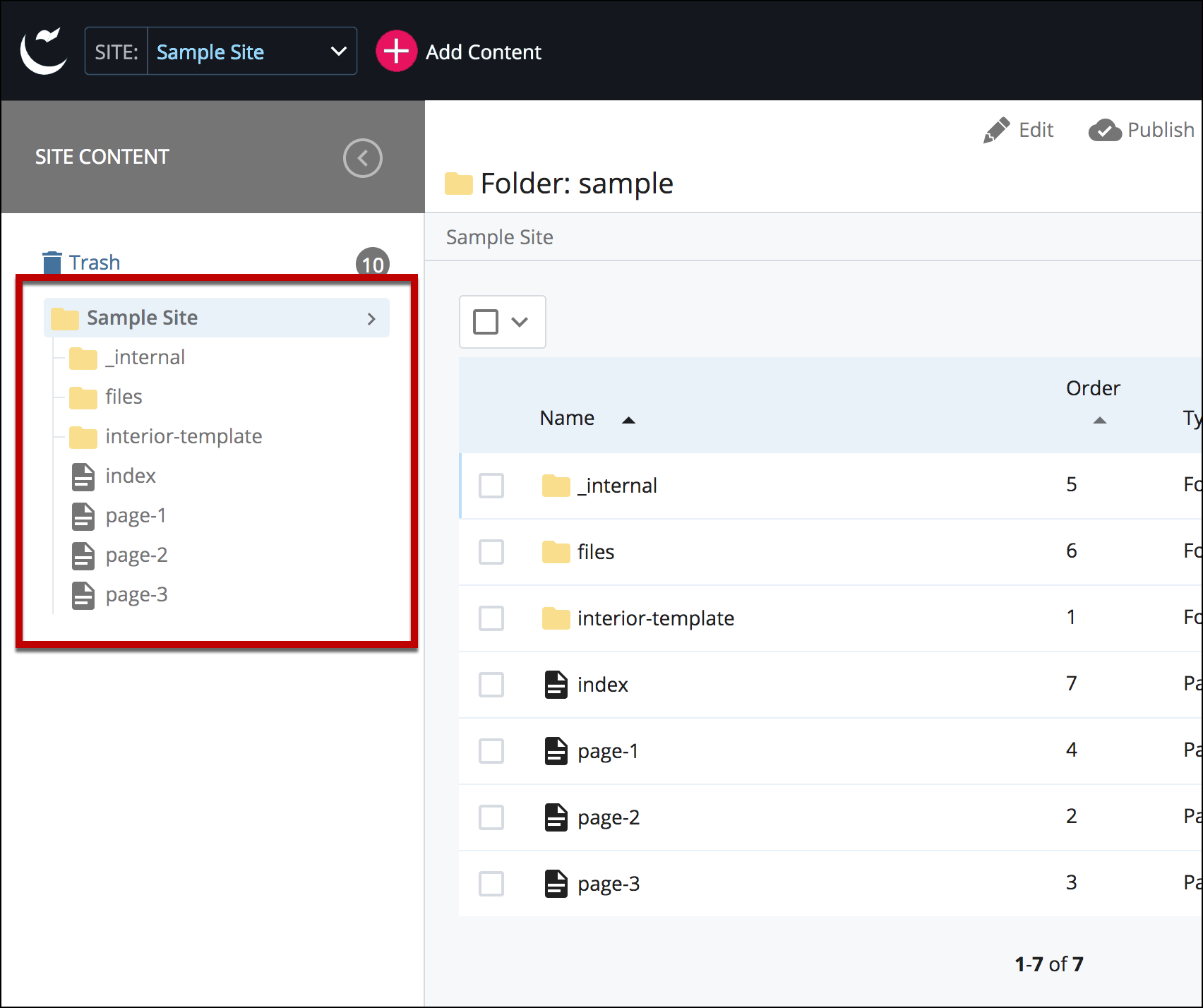 select folder from left asset tree