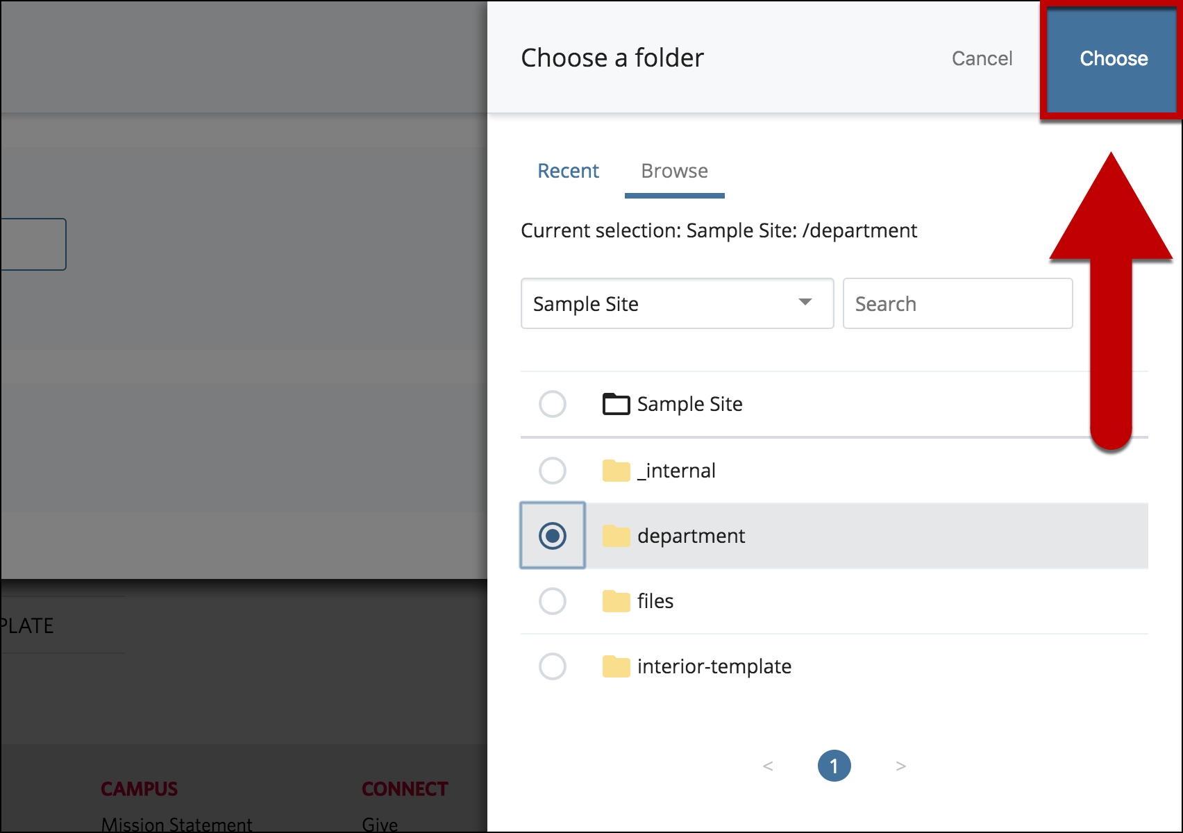 select choose to confirm destination