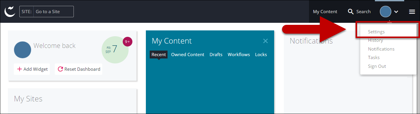 settings highlighted in red