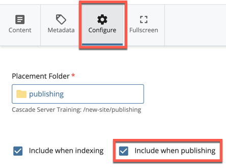 Image showing where Include When Publishing is located in Cascade