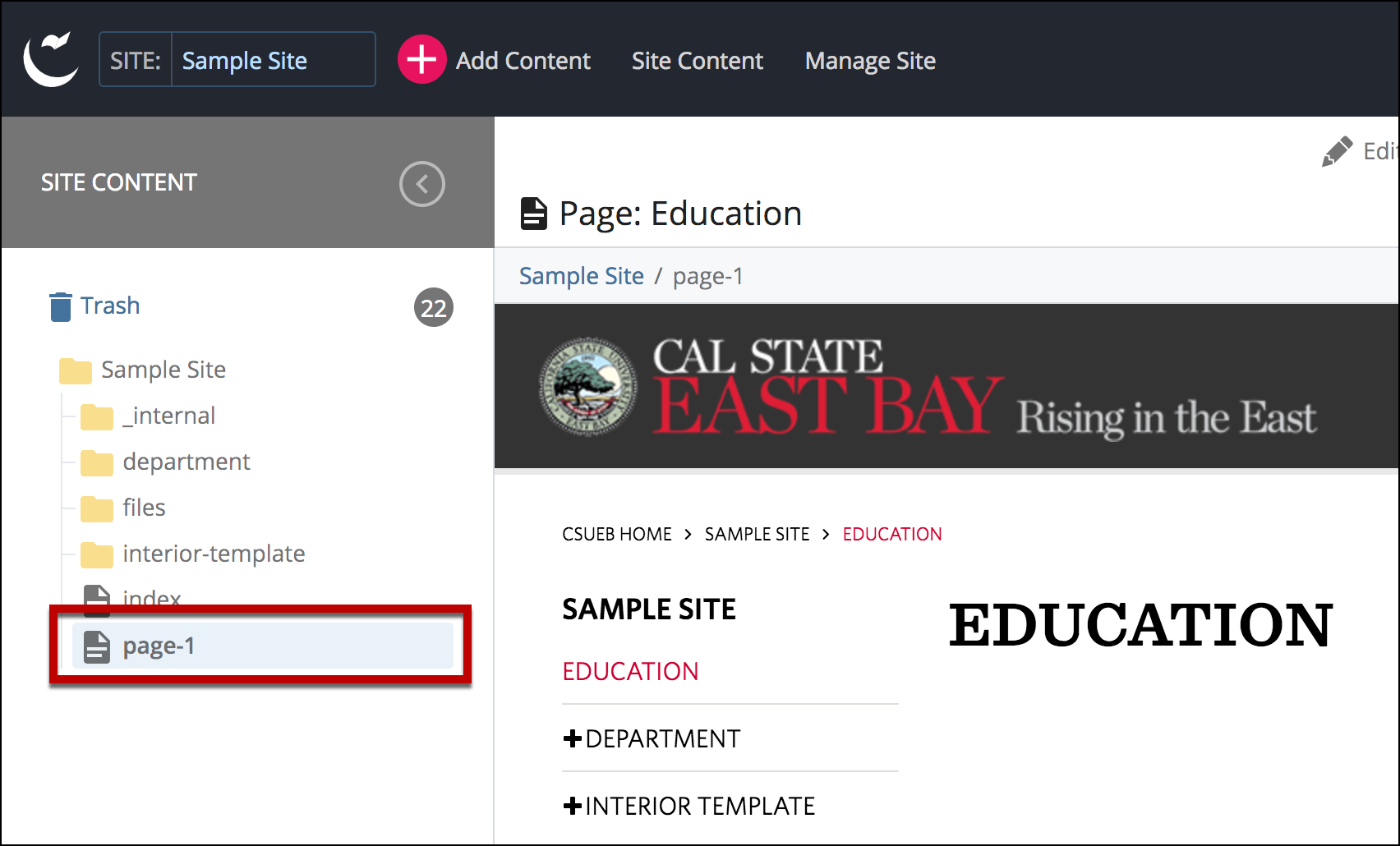 display as page-1 in asset tree