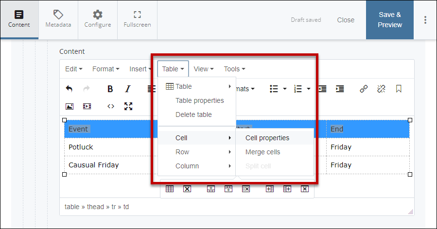 selecting cell properties