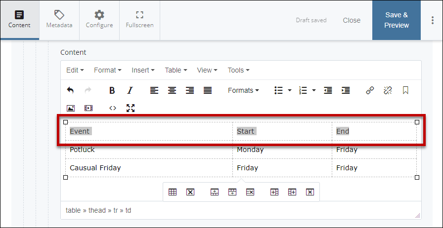 selected all cell on top row