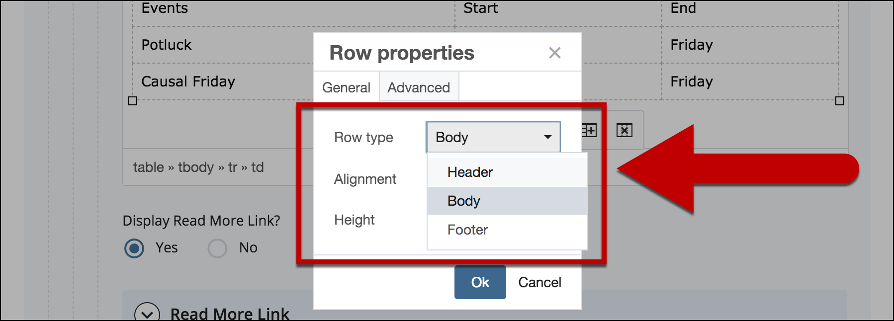 can row to header