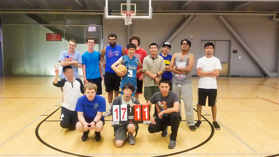 Students and coaches basketball game