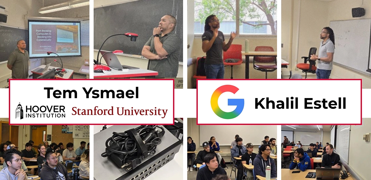 (Photos: Left – Tem Ysmael, Hoover Institution at Stanford; Right – Khalil Estell, Google, with students from Ahmed Banafa's CS classes)