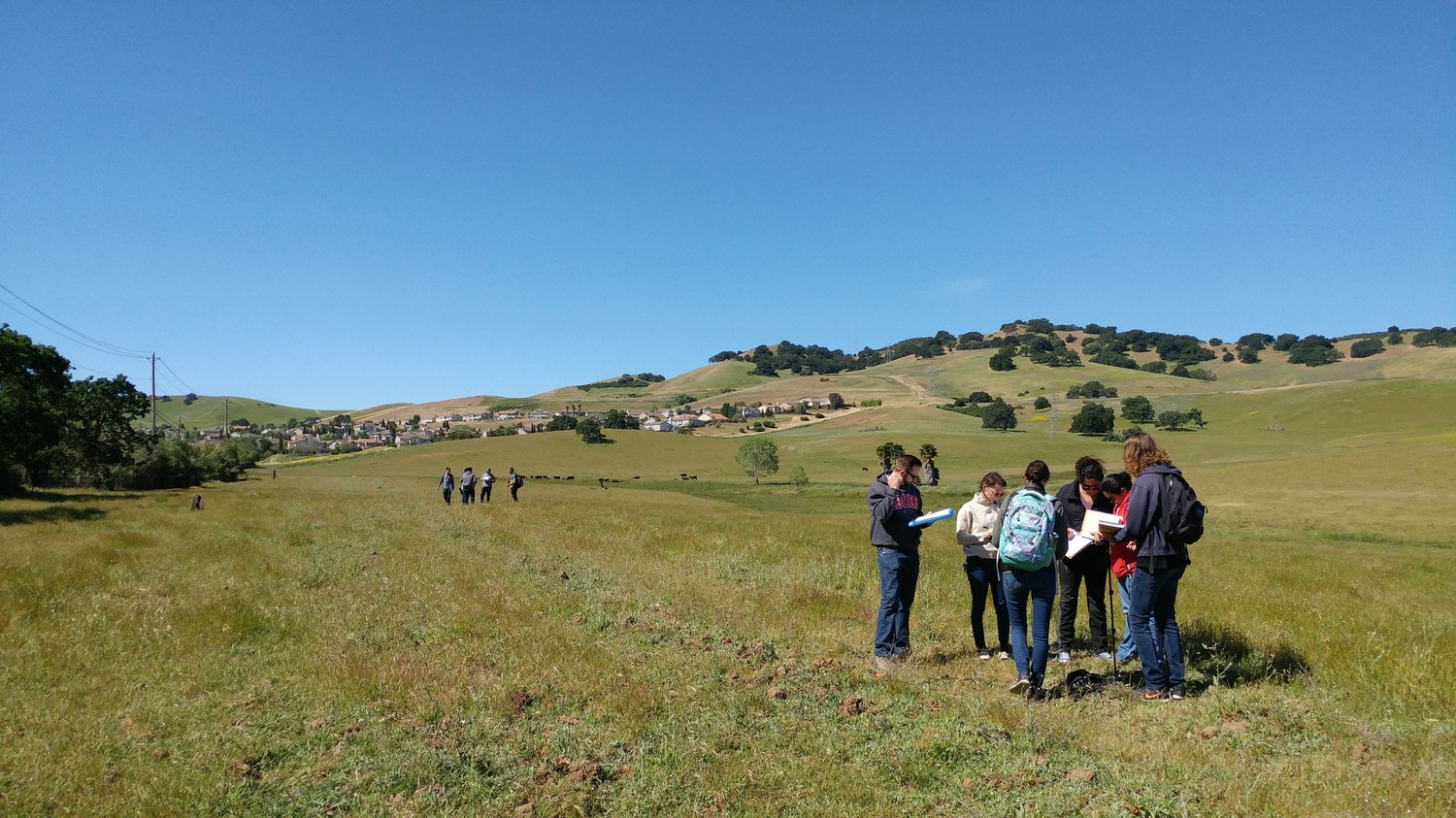 Students standing in the new outdoor classroom at the CSUEB Concord campus