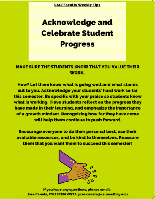 Infographic about Acknowledge and Celebrate student Progress 
