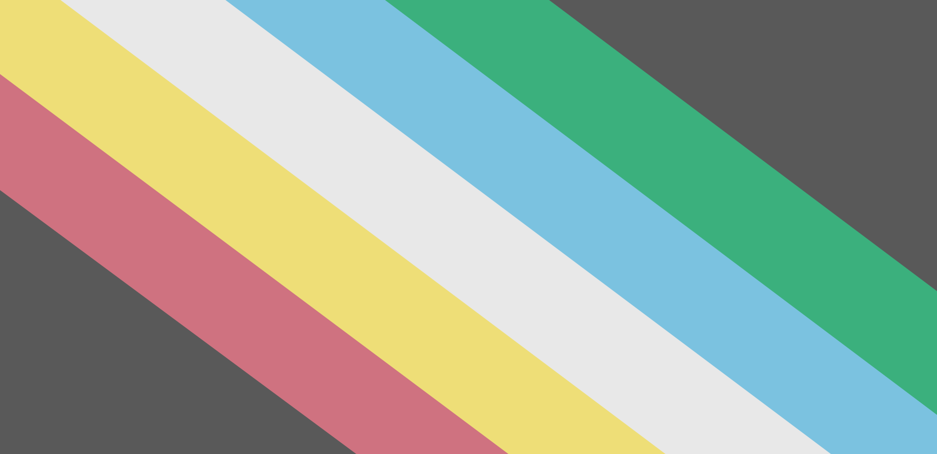A colorful design of the disability justice flag with diagonal stripes in muted pastel tones.