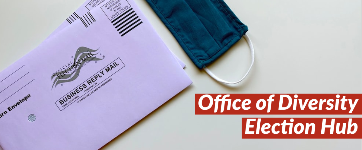 Mail-in ballot on table with navy fabric mask