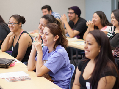 students laughing in class