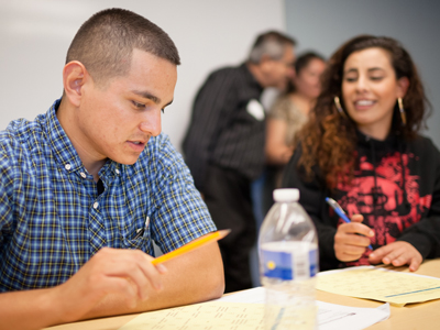 Students comparing notes