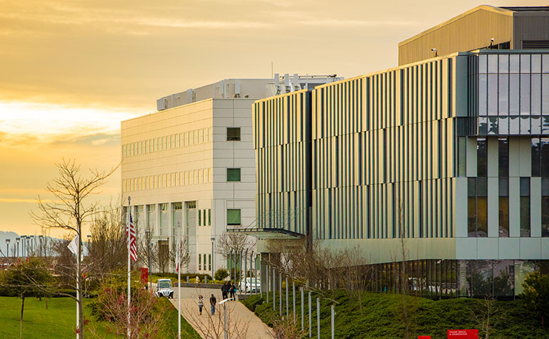 Student and Administration building at sunset