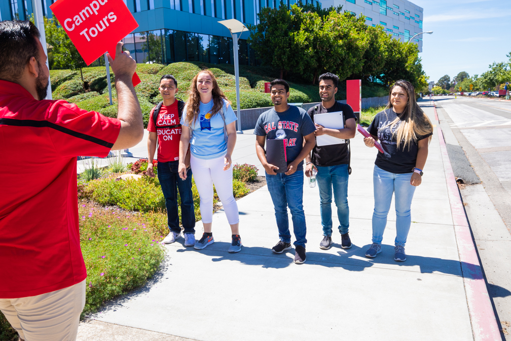 Students taking a campus tour