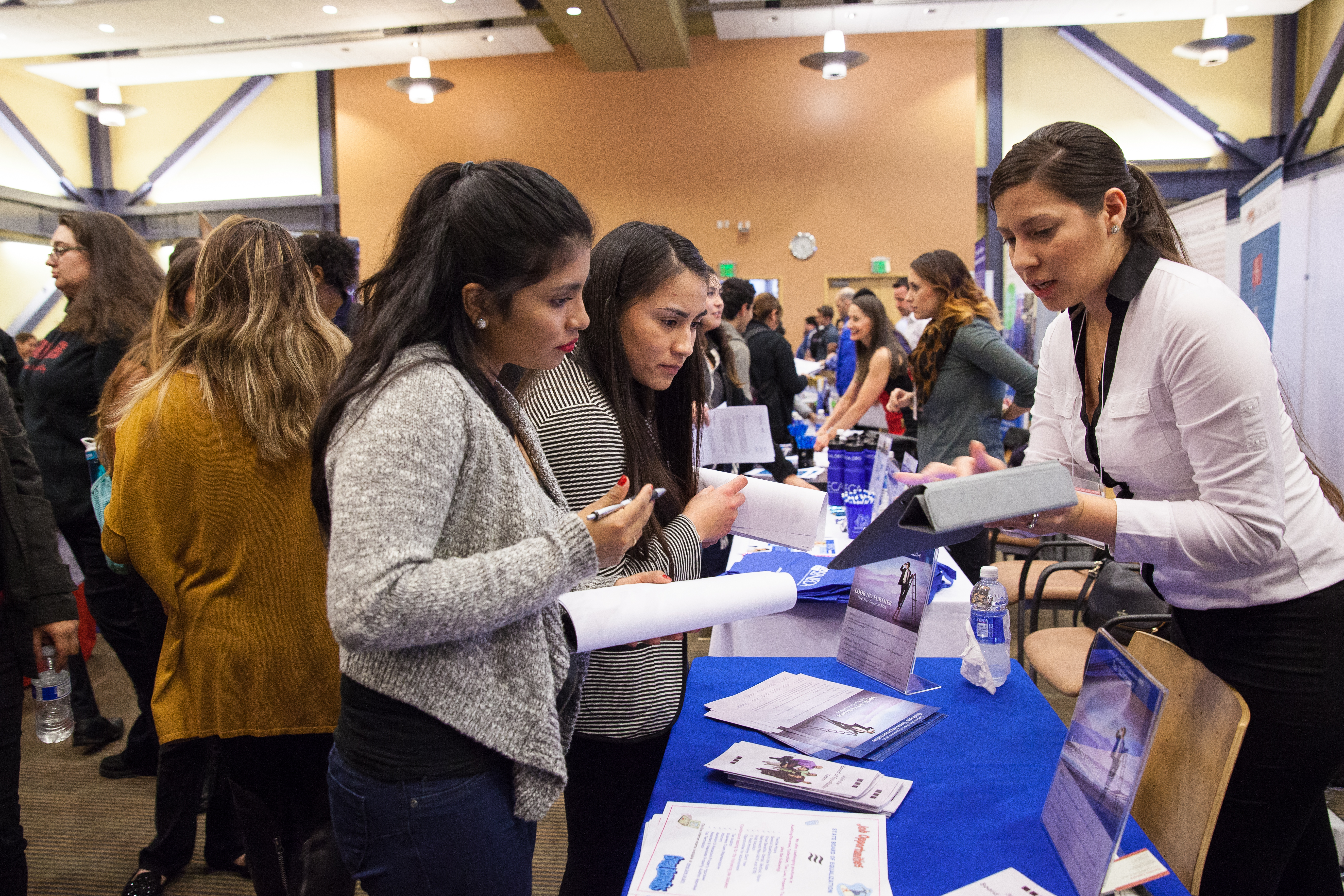Students networking at an event