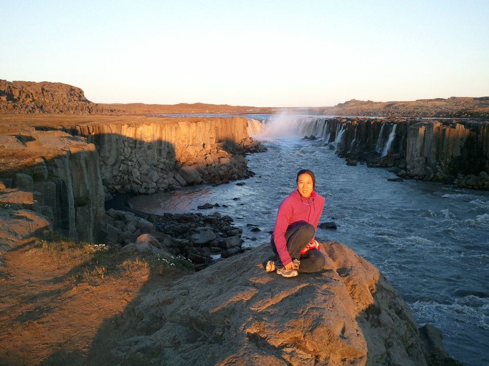 Juleen Lam near a waterfall