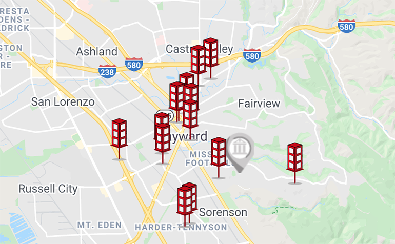 Map with rental properties pinned