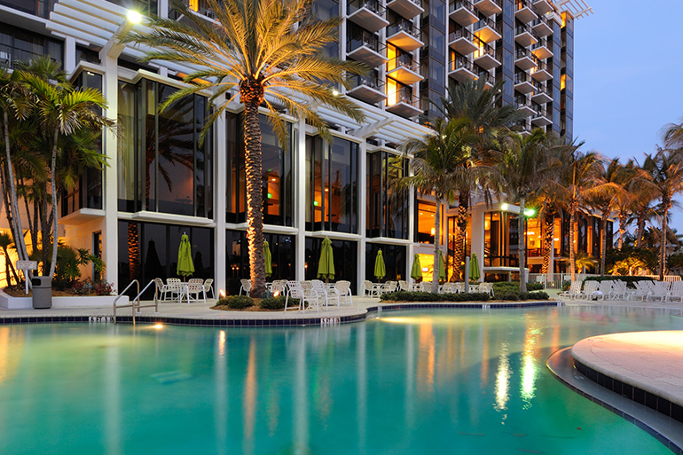 A hotel resort with a pool