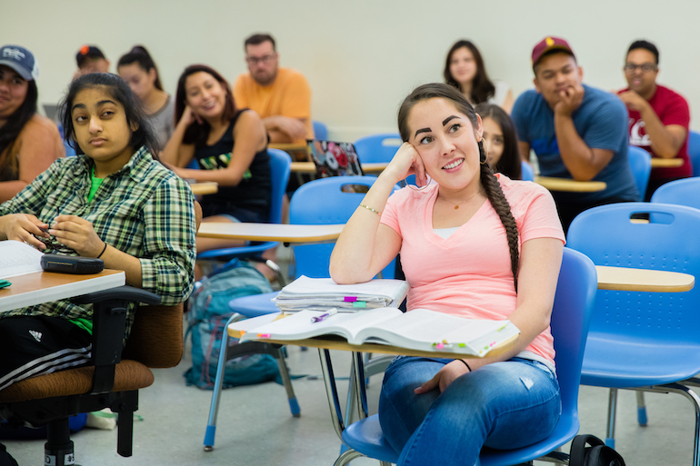 girl smiling in class