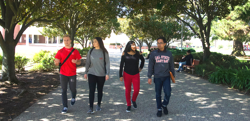 students near Music building