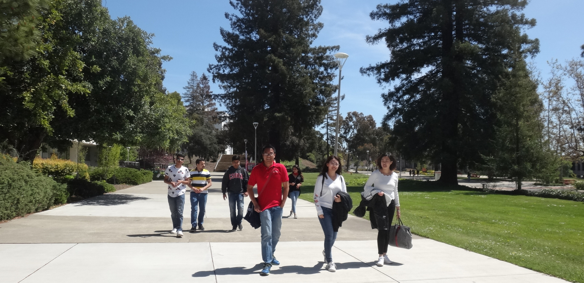Students walking across campus